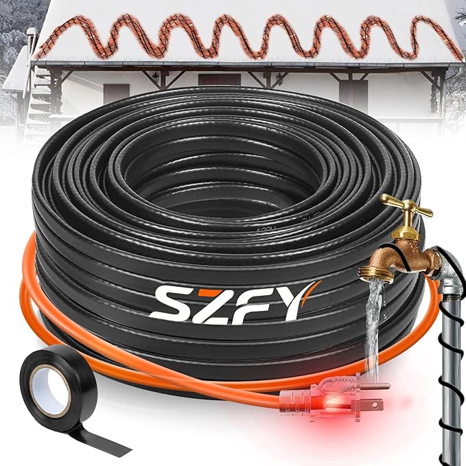 30FT Heat Tape for Water Pipes, -40°F Deicing Cable,Pipe Heating Cables for Roof,Gutter，Farm，Freeze Protetion Heat Trace Cable, Heated Water Hose,Plumbing Fixtures,120V 5W/FT