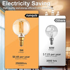 G16.5 Led Bulb, Small Round Edison Light Bulbs, Dimmable E12 Globe Amber Vanity Light Bulbs, 5w 2700k Vintage LED Filament Edison Bulb