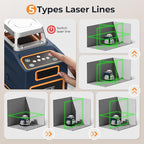 CIGMAN Laser Level Self Leveling 3x360° 3D Green Cross Line for Construction and Picture Hanging, Rechargeable battery, Remote Controller, Magnetic Rotating Stand Included