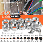 Multifunctional Electric Hydraulic Crimping Tool, 12 Ton 8AWG-600MCM and Pro Press Copper Crimper Tool with 1/2, 3/4, 1 Crimping Range, Hydraulic Cable Cutte φ25/32”Steel Wire Cutter 120KN