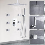 Enga Shower Body Jet System 12 Inch Ceiling Mounted Rainfall Shower Head with 6 Body Sprays and Handshower, Brass Shower Faucet Rough-in Mixer Valve, Chrome