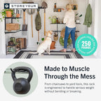 StoreYourBoard Wall-Mounted Rack With 4 Garage Hooks – Heavy-Duty Steel Holder Garage & Garden Storage for Shed, Workshop, or Home Organization – For Rakes, Shovels, Tools & More – 1 Pack, Cactus