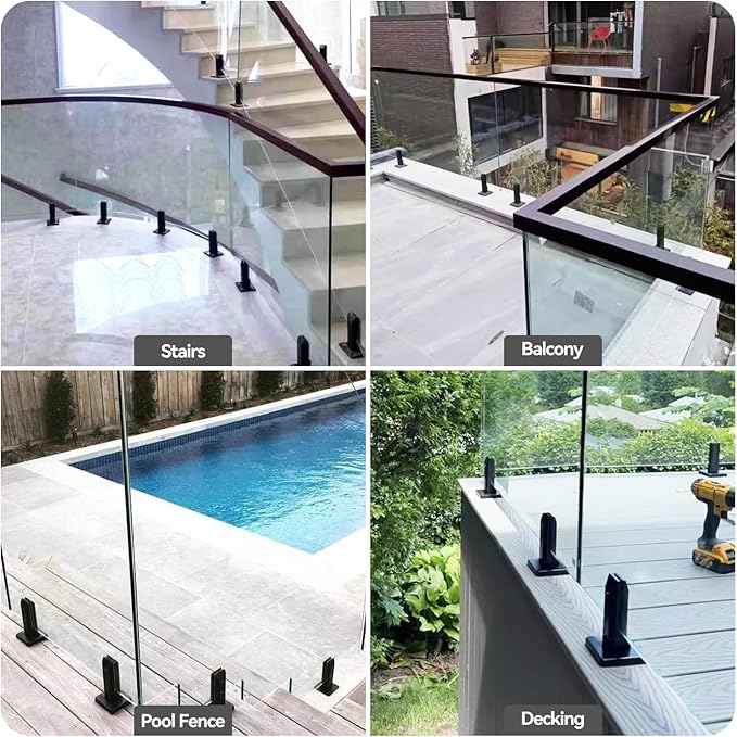 T316 Stainless Steel Glass Railing Clamp,Heavy Duty Glass Railing Spigot,Railing Post Clamp (1, Black)