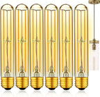 T10 Dimmable LED Tubular Bulb, Amber Long Tube Edison Light Retro Bulb, 6W, 60W Equivalent, Warm White 2700K, E26 Medium Base, Pendant Lighting Wall Sconces,Vanity 6 Pack