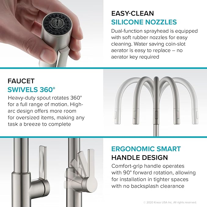 KRAUS Oletto Single Handle Pull Down Kitchen Faucet in Spot-Free Brushed Brass, KPF-2820BB