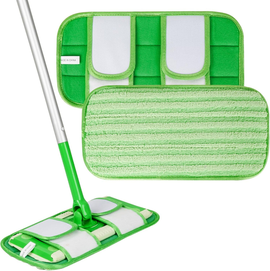 Reusable Pads Compatible with Swiffer Sweeper Mops, 2 Pack Washable Microfiber Floor Pad Refills, Wet and Dry Flat Cover for Surface/Hardwood Floor Cleaning (Mop Not Included)