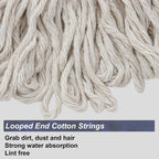 Cotton Cloth Mop, 4 Section Stainless Steel Pole + Two Cotton String Mop Heads White