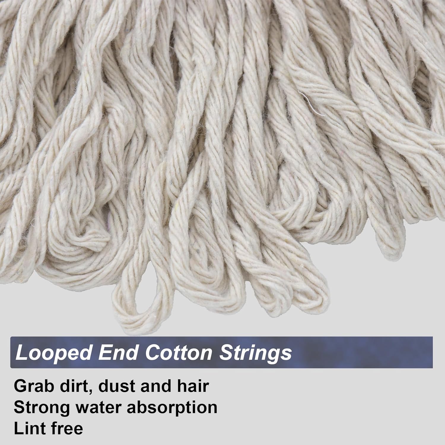Cotton Cloth Mop, 4 Section Stainless Steel Pole + Two Cotton String Mop Heads White