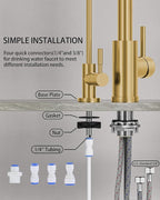 Kitchen Faucet and Water Filter Faucet: Brushed Gold Kitchen Sink Faucet with Drinking Water Faucet - Stainless Steel Single Handle Tap with Pull Down Sprayer for Kitchen Sink Farmhouse Bar