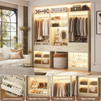 Unikito 75” Modular Closet System, Freestanding Closet Organizer with Hanging Rods, Drawers, Adjustable Clothes Garment Rack with Shoe Rack, Sturdy Walk in Closet Set for Bedroom, Mudroom, White Oak