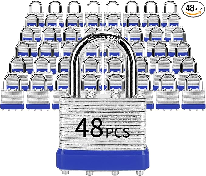 Padlocks with Same Key, LQYN 48 Pcs Laminated Keyed Padlock (1-9/16", 40mm), Keyed Alike Locks, Normal Shackle, for Storage Locker, Hasp Latch, Toolbox, Sheds