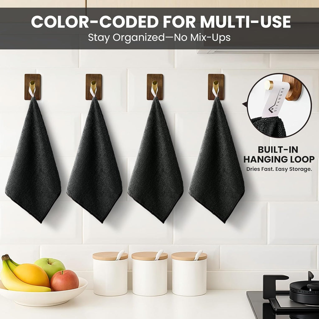 Microfiber Cleaning Cloth, 12 Pack Lint-Free and Highly Absorbent Rags, Black Reusable Microfiber Towels for Car, Kitchen, Bathroom and Household Cleaning Supplies, 11.8"X11.8"