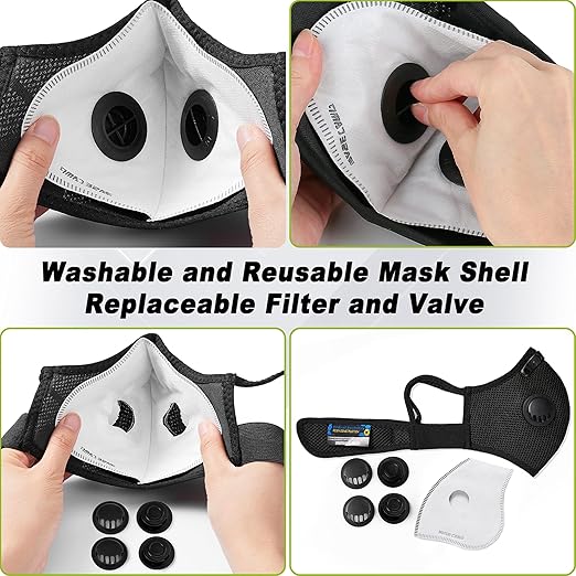 BASE CAMP Upgrade M Plus Dust Mask 2 Pack, Breathable Reusable Dust Face Mask with 6 Activated Carbon Filters for Woodworking Construction Mowing Grinding