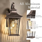 Emliviar 18.1" Outdoor Wall Light in Oil Rubbed Bronze Finish, Outside Wall Mount Light for Front Door, Water Ripple Glass with Die-cast Aluminum, 500181 ORB