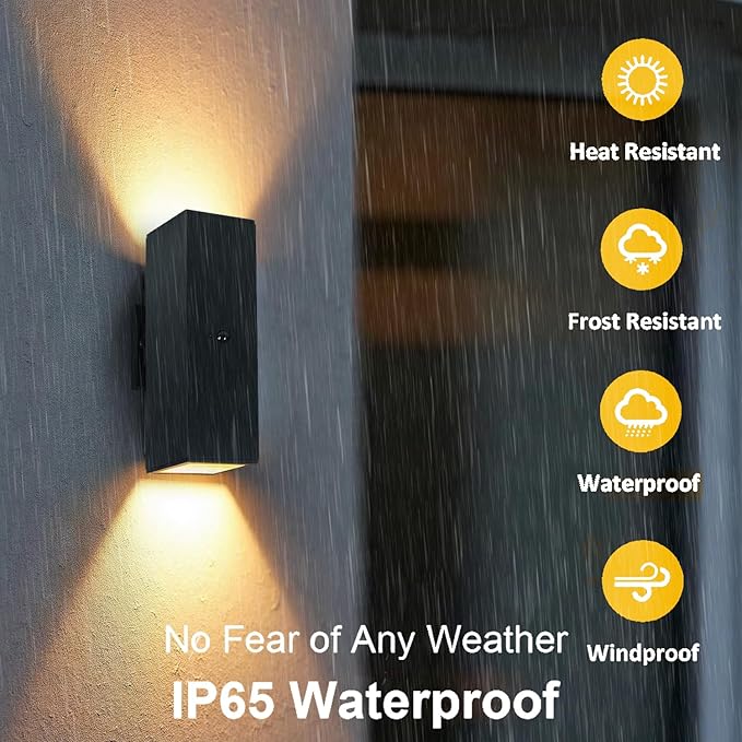 Motion Sensor Outdoor Wall Lights, Dusk to Dawn Porch & Patio Sconce with E26 Dimmable LED Bulbs, Black Aluminum Up & Down Exterior Light Fixtures for Garage, Front Door, ETL Listed