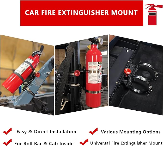 Quick Release Fire Extinguisher Mount - Aluminum Adjustable UTV Roll Bar Fire Extinguisher Holder Mounting Bracket for Jeep Wrangler TJ JK JL JKU Polaris RZR Ranger Can-Am X3, Red