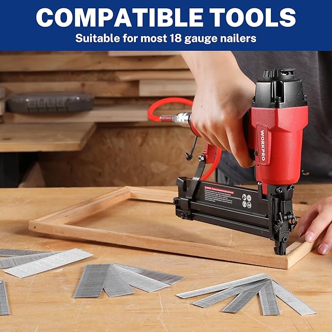 WORKPRO 18 Gauge Brad Nails, 2'',1-1/2'',1-1/4'', 3/4'' 6000 Count Universal Brad Nails for Pneumatic, Electric Brad Nailer
