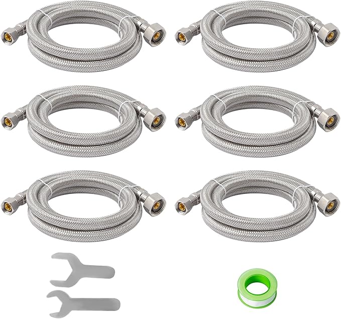 (6 Pack) SUNGATOR 36 Inch Faucet Supply Lines, 3/8" Female Comp Thread x 1/2" FIP Thread Sink Hose, 36" Stainless Steel Braided Faucet Supply Line for Bathroom, with 2 Wrenches and 1 Sealing Tape