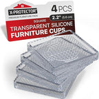 X-Protector Furniture Cups - 4 PCS 2.2" - Non Slip Furniture Pads for Hardwood Floors - Transparent Floor Protectors - Bed Stoppers to Prevent Sliding - Keep Furniture from Sliding on Floor! (Square)