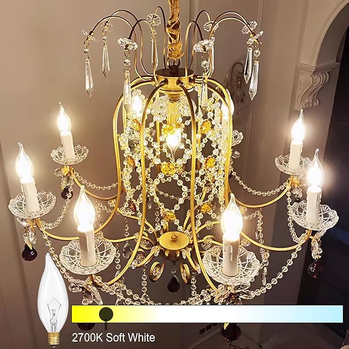 Potanro E12 Incandescent Light Bulbs 25Watt Warm White 2700K, 180 Lumens Candelabra Light Bulbs Decorative Dimmable Chandelier Bulbs for Ceiling Fan, Pendants (25W-20Pack)