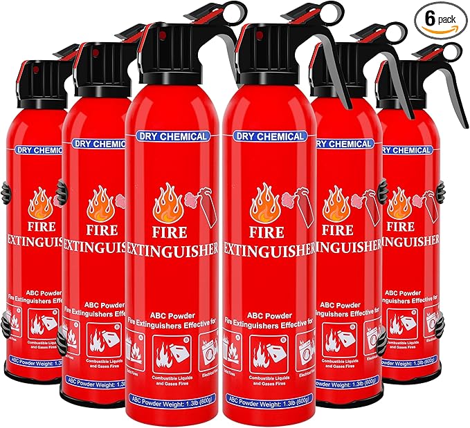 6 Pack ABC Dry Chemical Fire Extinguishers, Portable Dry Powder Fast-Acting Fire Extinguisher with Mount, Suitable for Home, Car, Boat, Truck, Electrical, Grease Fires