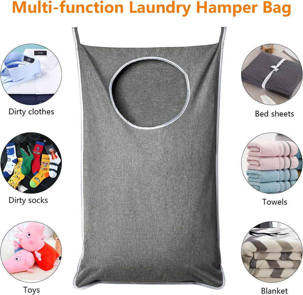 XL Hanging Laundry Hamper, Extra Large Tear-resistance Door Hamper with 2 Types Hooks for Dirty Clothes, Save Bathroom Space Hanging Laundry Bag (36.5x 22 Inch,Grey)