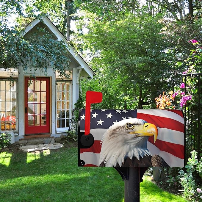 Eagle Patriotic Mailbox Covers Magnetic Large Size American 4th of July USA Flags Mailbox Cover Oversized Remember Day Post Box Wraps Decor Waterproof for Garden Yard 21x25.5 Inch