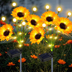 TEDOF Solar Sunflowers & Firefly Lights Solar Outdoor Waterproof - All Weather Sway Lights for Gardens Gifts for Women,Sunflower Decorations for Patio Yard Lawn