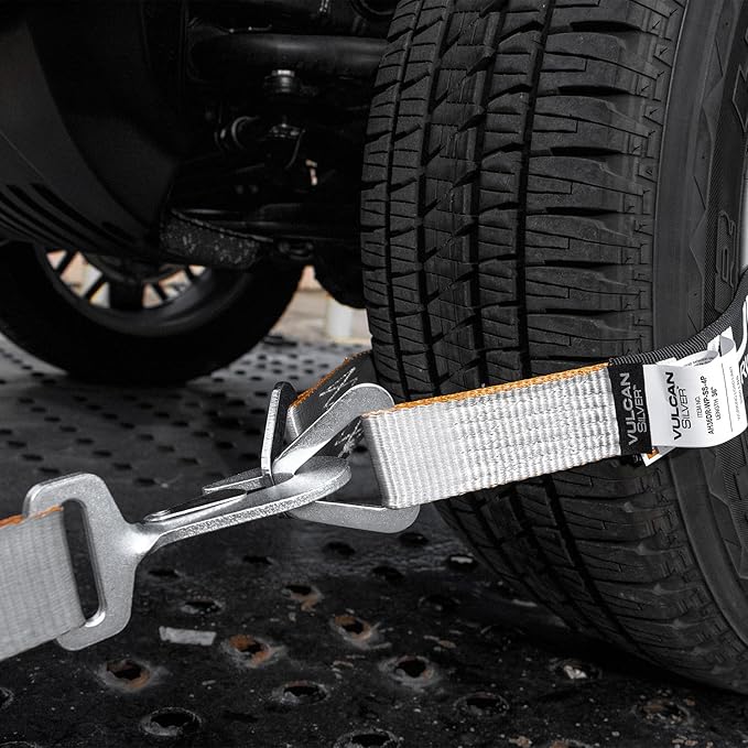 VULCAN Complete Axle Strap Tie Down Kit with Snap Hook Ratchet Straps - Silver Series Webbing - Includes (4) 22 and (4) 36 Inch Axle Tie Downs, and (4) 8' Snap Hook Straps