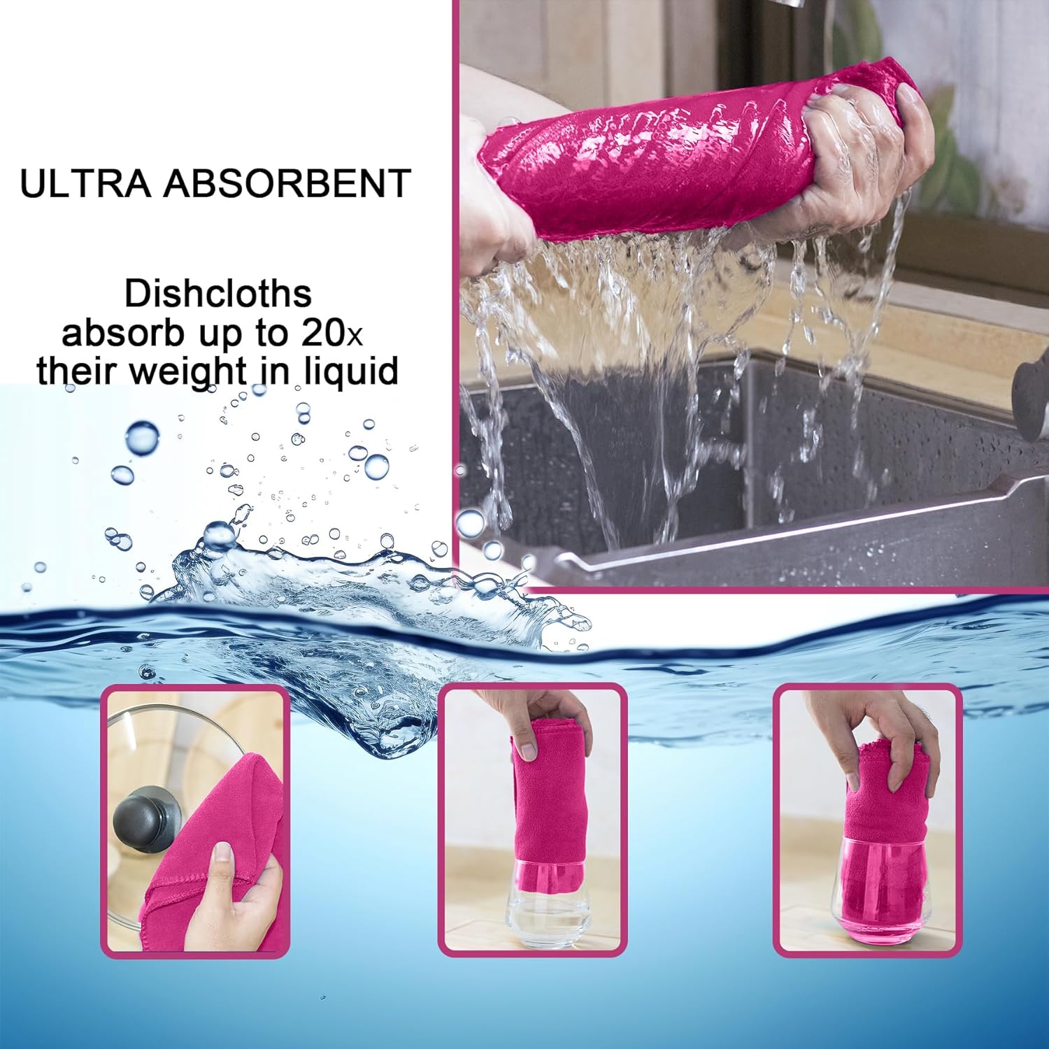 kimteny 13x28 Inches Kitchen Cloth Dish Towels, 400 GSM Premium Dishcloths, Super Absorbent Coral Velvet Microfiber Cleaning Cloths, Fast Drying Rags for Washing Dishes (12 Pack, Rose Red)