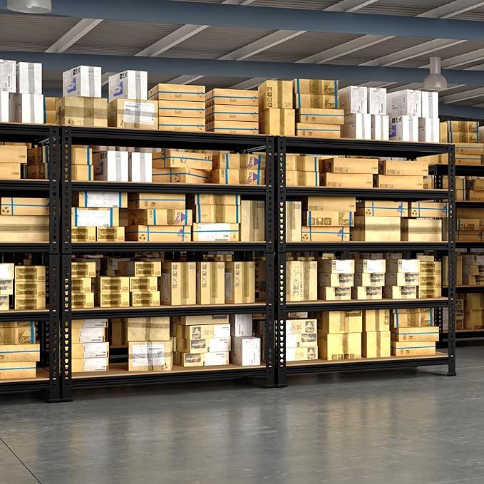 5-Shelf Heavy Duty Shelving - Adjustable Garage Storage Shelves, Metal Utility Storage Racks for Warehouse Pantry Basement Kitchen, Garage Organizers Shelf Unit, Black