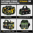 Heavy Duty Tool Bag 16-Inch - 19 Pockets Tool Organizer, Portable Electrician Toolbox W/Soft Handle, Christmas Birthday Gift Ideas for Men Dad Husband Him Mechanic Plumber, Wide Mouth Tool Storage Box