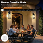 BesLowe 17.5” Upgraded Motion Sensor Outdoor Wall Lights, Dusk to Dawn Porch Lights Outdoor Wall Sconces, 3 Lighting Modes Exterior Lighting Fixtures with Hooks, Black Outside Lights for House, 2-Pack