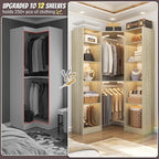 Corner Closet System with 12 Shelves, 39.2" Corner Closet Organizer System with 2 Hanging Rods, Versatile 6-Tier Walk-in Closets for Corner Space, White Oak (39.2" L x 39.2" W x 80" H)