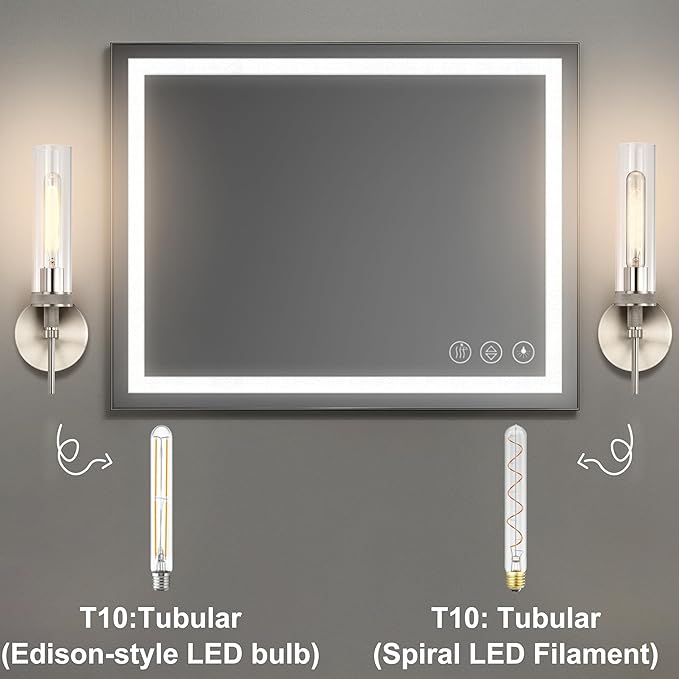 Brushed Nickel Bathroom Vanity Light, Wall Sconces Set of 2 with Knurled Texture, Chrome Silver Wall Lamps with Clear Glass Shade, Modern Industrial Bathroom Lighting Fixtures Over Mirror