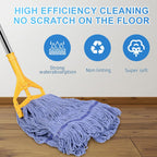 Commercial Mop with Extra Head Replacement, 63Inch Handle Heavy Duty Industrial Mop Looped-End String Wet Mops for Floor Cleaning for Warehouse, Workshop, Garage, Office, Home (2 Mops Head)