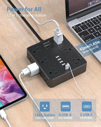 Power Strip Flat Plug with 12 Outlets 6 USB(2 USB C),SMNICE Surge Protector Charging Station with Overload Protection,5ft Extension Cord Widely Spaced Multiple Outlets for Home Office Dorm,Black