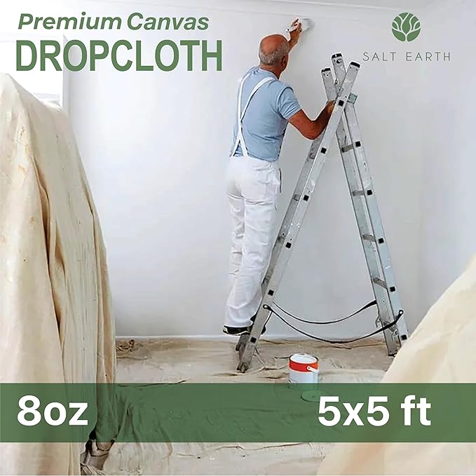 Canvas Drop Cloth Salt Earth Pack of 2 Reusable Cloth for Outdoor & Indoor, 100% Recycled Cotton Nature Friendly, All purpose Washable Cotton Canvas Cover for Painter Floor & Furniture Protection(5x5)