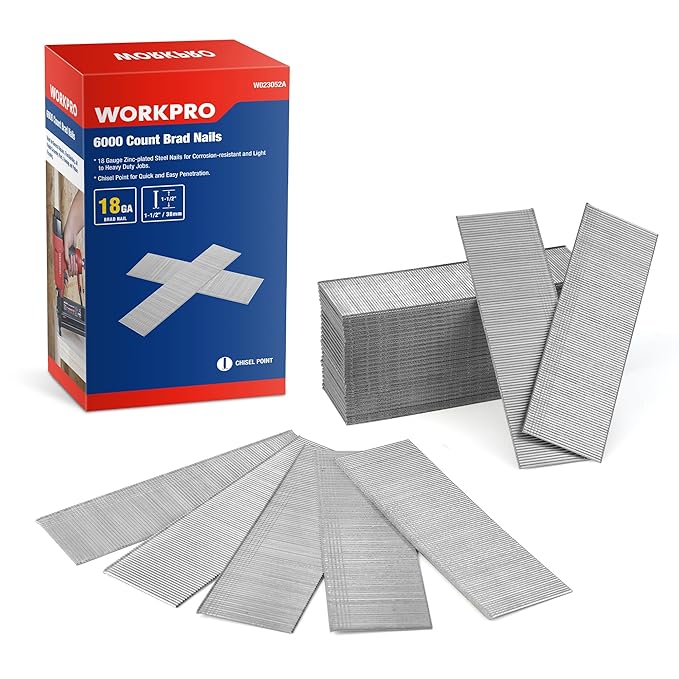 WORKPRO 1-1/2" 18 Gauge Brad Nails, 6000 Count Universal Brad Nails for Pneumatic, Electric Brad Nailer