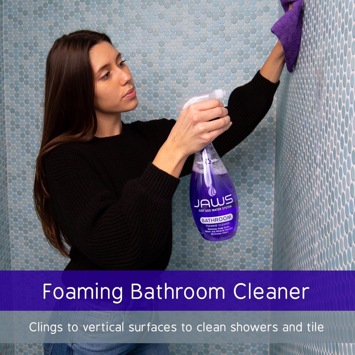 JAWS Foaming Bathroom Cleaner Bottle with 2 Refill Pods. Refillable Cleaning Supplies.