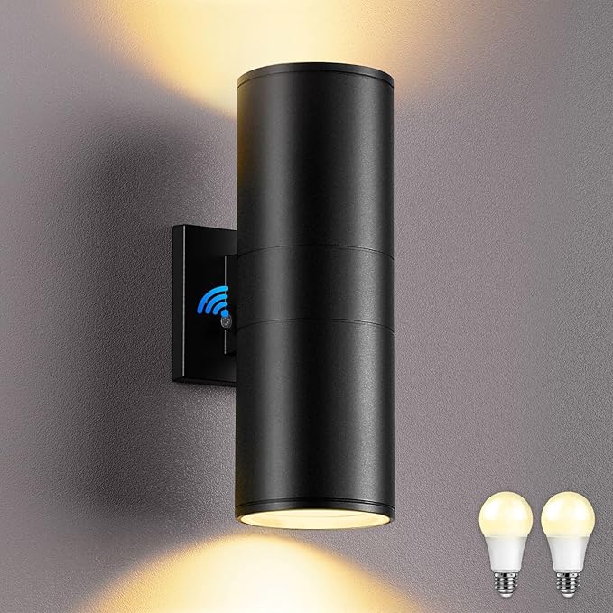 SHIMR Modern Outdoor Wall Lights Dusk to Dawn, Up and Down Light with LED Bulbs Include, Cylinder Matte Black Outdoor Sconce Lights Exterior Lighting Fixtures for House Porch Garage [ETL Listed]