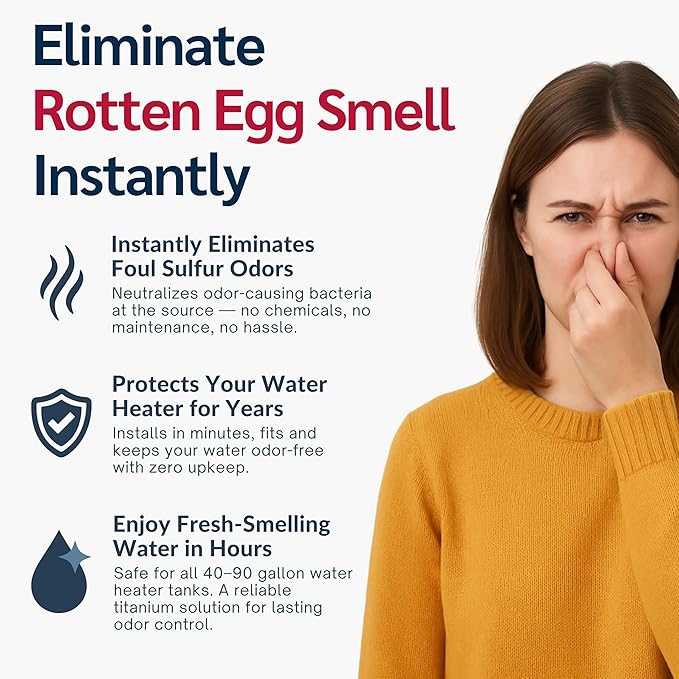 2 Pack Powered Anode Rod for Hot Water Heater (40-90 Gallon), 25-Year Warranty, Eliminates Rotten Egg & Sulfur Smell in 24 Hours, Stops Corrosion, Fast Installation, Titanium Built, Universal Fit