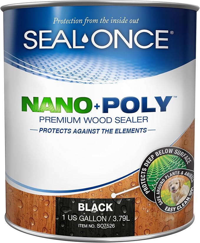 Seal-Once Nano+Poly Penetrating Wood Sealer with Polyurethane - Premium Waterproof Sealant -1 Gallon & Black
