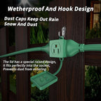 50 FT Green Outdoor Extension Cord with Multiple Outlets, 16/3 Gauge Outdoor Green Extension Cord Evenly Spaced 6 Outlets Plugs Waterproof, 13AMP 1625W 125V 16AWG SJTW, ETL Listed