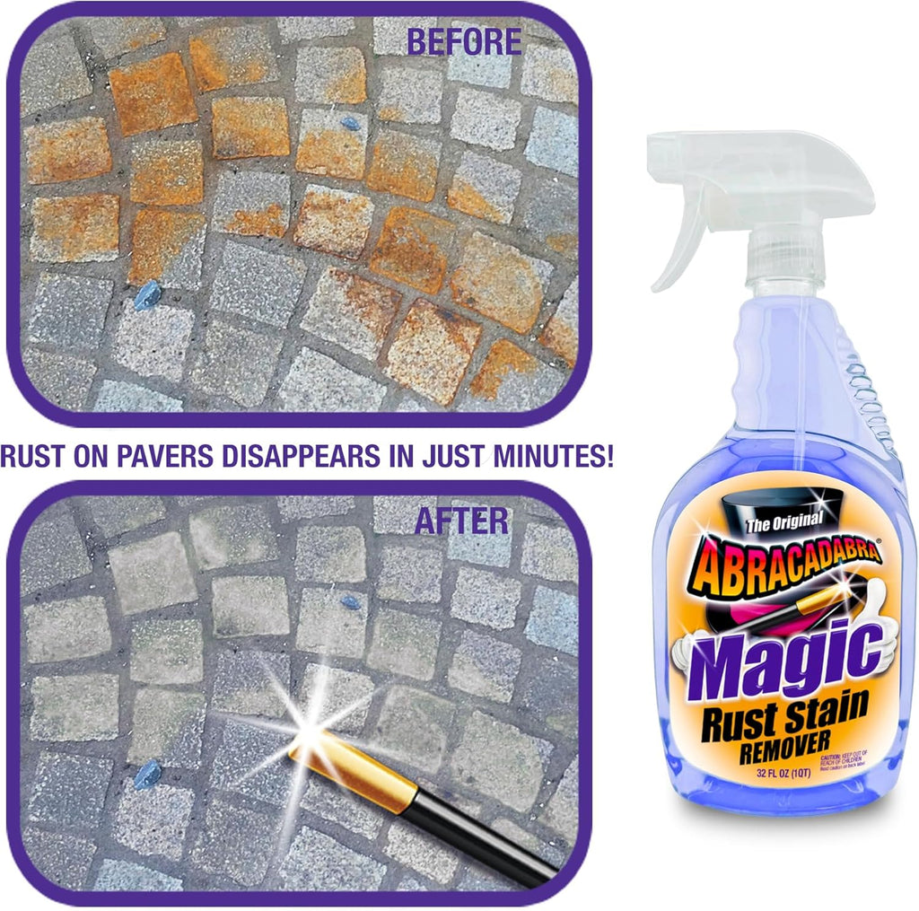 Abracadabra® Magic Rust Remover 32oz – Rust Stain, Hard Water & Calcium Remover for Concrete, Fiberglass, Glass, fabrics, Vinyl, Metals, Carpet & More – Fast & Powerful Cleaning for Home & Outdoor Use