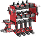 Wall Mount Drill Storage Rack with Charging Station Power Tool Organizer Drill Holder Drill Bit Organizer for Garage Workshop Holds 4 Drills with 8 Outlet Power Strip Christmas Gift(Red)