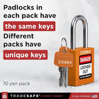 TRADESAFE Lockout Tagout Locks Set - 10 Orange Keyed Alike Padlocks, 2 Keys Per Lock, OSHA Compliant Loto Locks for Lock Out Tag Out Stations, Premium Grade