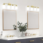 Modern 4-Light Vanity Light Fixtures with Frosted Glass, Brushed Gold Bathroom Sconces Over Mirror