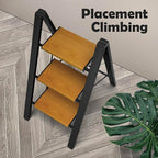 Taranta 3 Step Ladder,Aluminum Lightweight Folding 3 Step Stool with Anti-Slip Wide Pedal, 330lbs Capacity Step Ladder for Household,Kitchen,Office - BlackWoodgrain