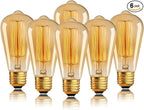 Antique Edison Light Bulbs 110V 60W 6 Pack, ST64 Decorative Incandescent Bulb 280LM 2200K Amber, Dimmable E26/E27 Base Vintage Bulbs Incandescent Light Bulbs for Chandeliers Wall Sconces